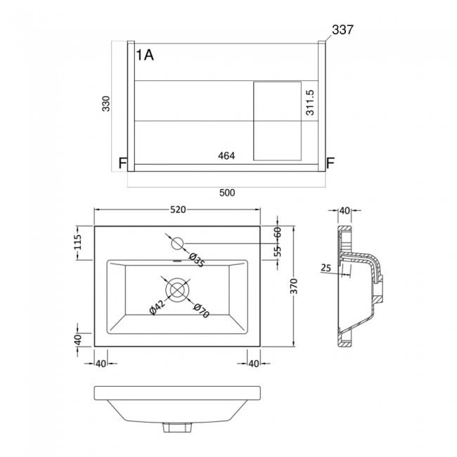 Prestige Kore Wall Mounted 1-Drawer Vanity Unit with Basin 500mm Wide - Sonoma Oak