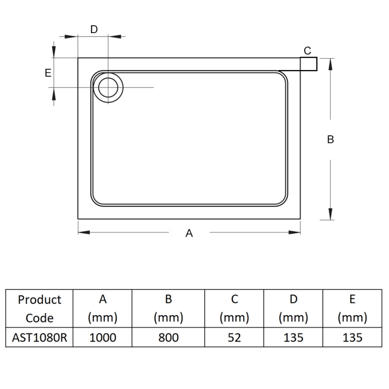 Prestige Foundation Anti-Slip Stone Resin Rectangular Shower Tray 1000mm x 800mm
