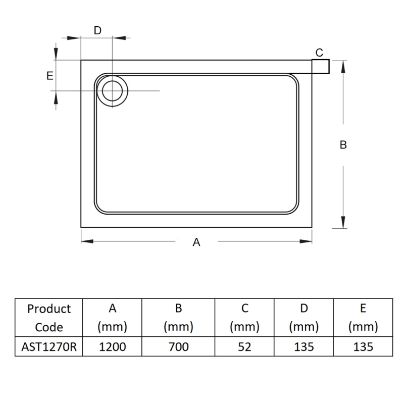 Prestige Foundation Anti-Slip Stone Resin Rectangular Shower Tray 1200mm x 700mm