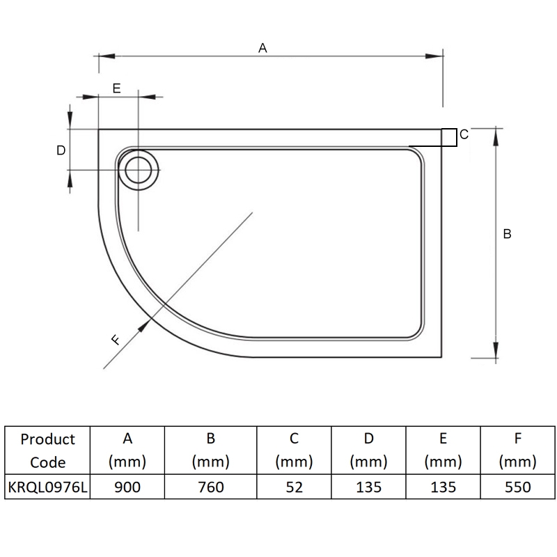 Prestige Foundation Stone Resin Offset Quadrant Shower Tray 900mm x 760mm Left Handed