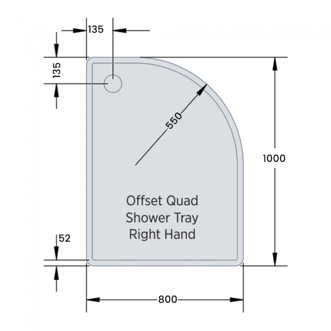 Prestige Foundation Stone Resin Offset Quadrant Shower Tray 1000mm x 800mm Right Handed