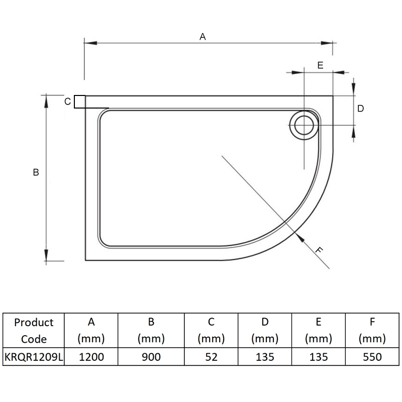 Prestige Foundation Stone Resin Offset Quadrant Shower Tray 1200mm x 900mm Right Handed
