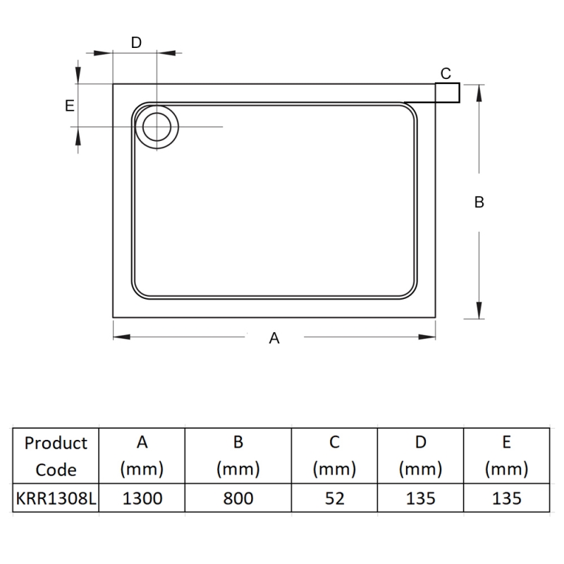 Prestige Foundation Stone Resin Rectangular Shower Tray 1300mm x 800mm  | Dimension Image