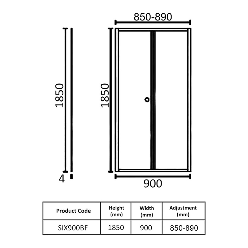Prestige KV6 Bi-Fold Shower Door 900mm Wide - 4mm Glass