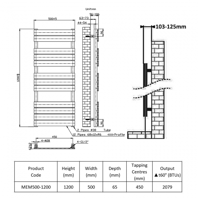 Prestige Memphis Designer Towel Rail 1200mm H x 500mm W Chrome