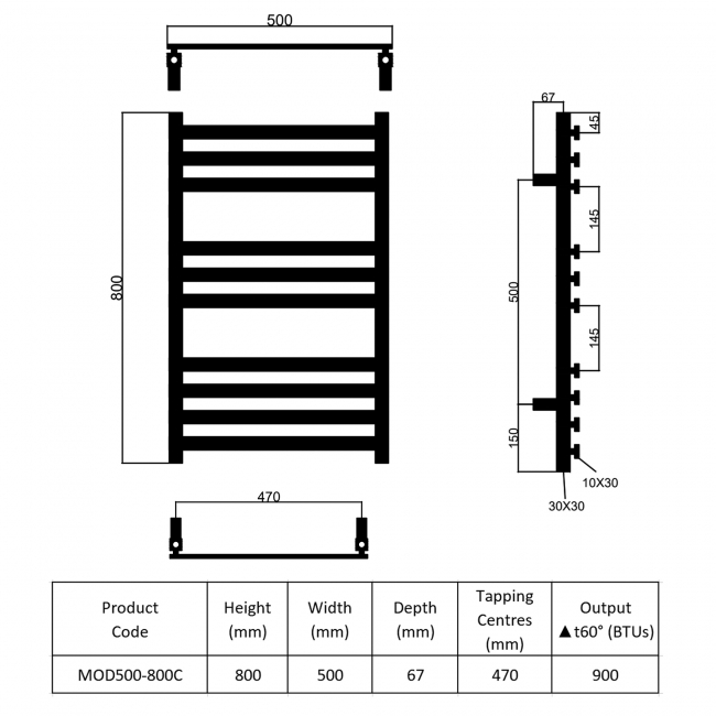 Prestige Mode Designer Heated Towel Rail 800mm H x 500mm W - Chrome