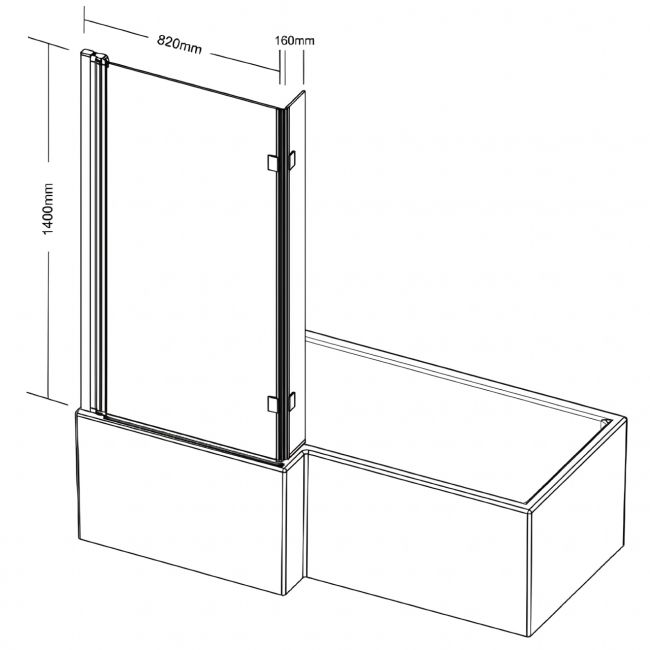 Prestige Nero Black L-Shaped Bath Screen 1400mm H x 820mm W - 6mm Glass