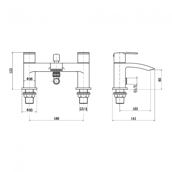 Prestige Nero Curve Bath Shower Mixer Tap with Shower Kit - Matt Black  | Dimension Image