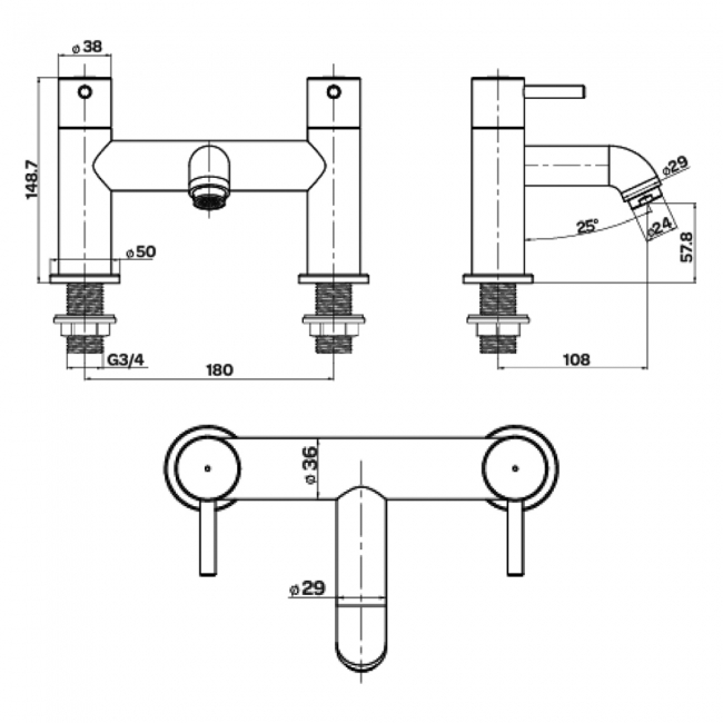 Prestige Nero Round Bath Filler Tap - Matt Black