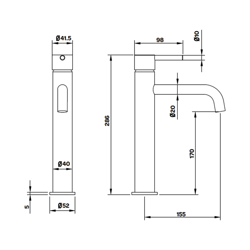 Prestige Nero Round Hi-Rise Mono Basin Mixer Tap - Matt Black