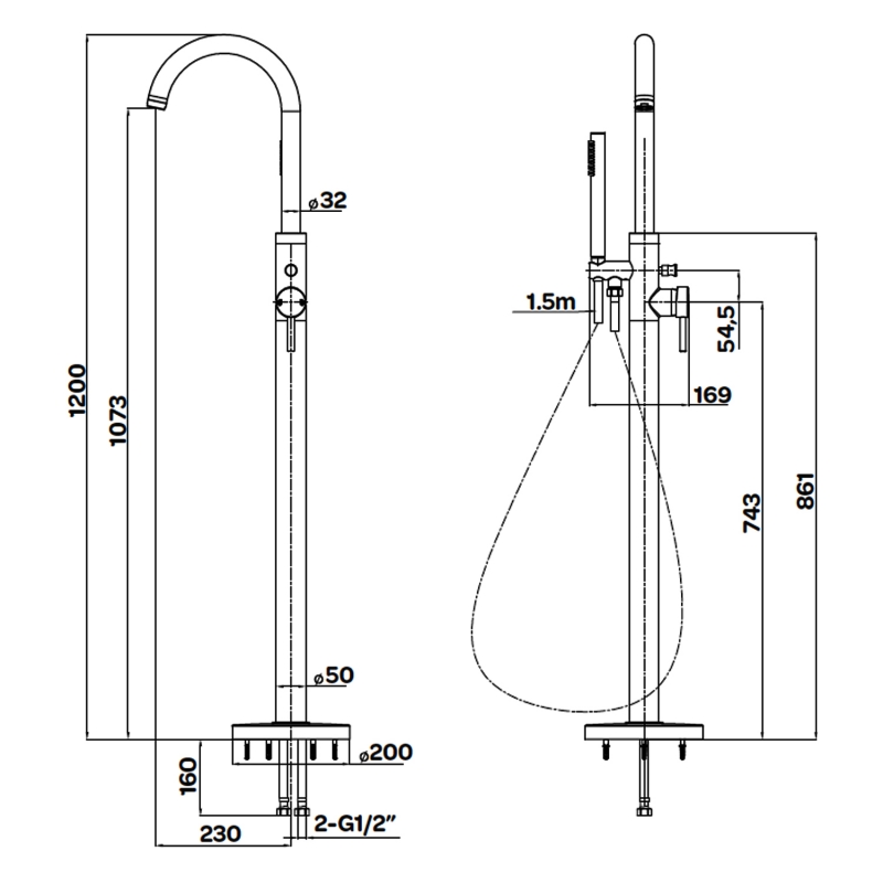 Prestige Nero Round Freestanding Bath Shower Mixer Tap - Matt Black