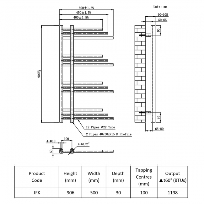 Prestige New York Designer Heated Towel Rail 906mm H x 500mm W Chrome