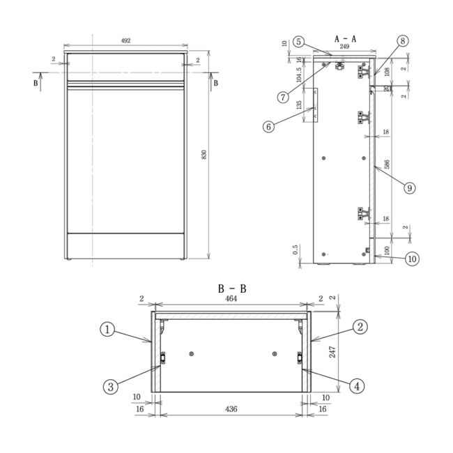 Prestige Note Back to Wall WC Toilet Unit 492mm Wide - Cocoa  | Dimension Image