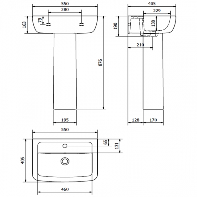 Prestige Options 600 Basin & Full Pedestal 550mm Wide 1 Tap Hole