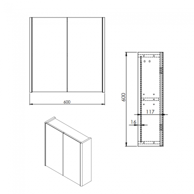 Prestige Options Mirror Cabinet 600mm Wide White