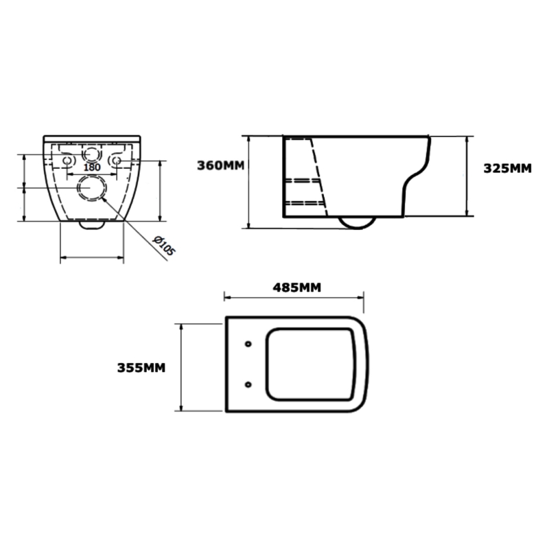 Prestige Options 600 Wall Hung Toilet 485mm Projection - Soft Close Seat