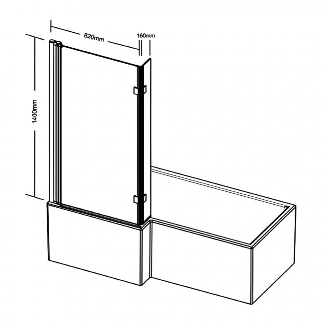 Prestige Ottone Brushed Brass L-Shaped Bath Screen 1400mm H x 820mm W - 6mm Glass