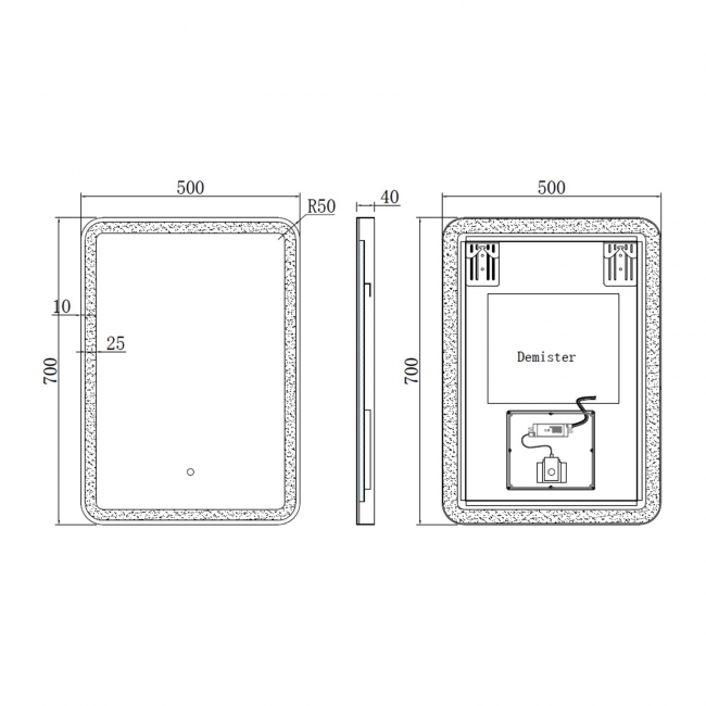 Prestige Ottone Square LED Bathroom Mirror with Touch Sensor 700mm H x 500mm W - Brushed Brass
