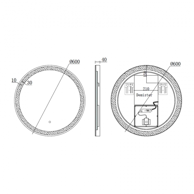 Prestige Ottone Round LED Bathroom Mirror with Touch Sensor 600mm Diameter - Brushed Brass