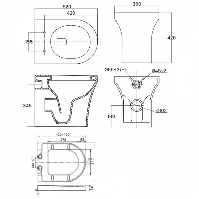 Prestige Ozone Rimless Back to Wall Toilet - Soft Close Seat