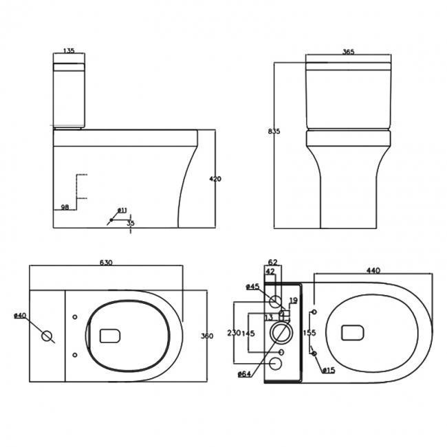 Prestige Ozone Rimless Back to Wall Close Coupled Toilet Push Button Cistern - Soft Close Seat