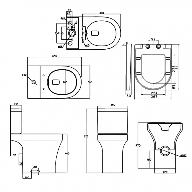 Prestige Ozone Rimless Comfort Height Close Coupled Toilet Push Button Cistern - Soft Close Seat