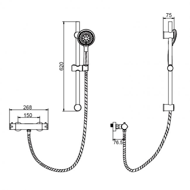 Prestige Plan Thermostatic Bar Shower with Slide Rail Kit
