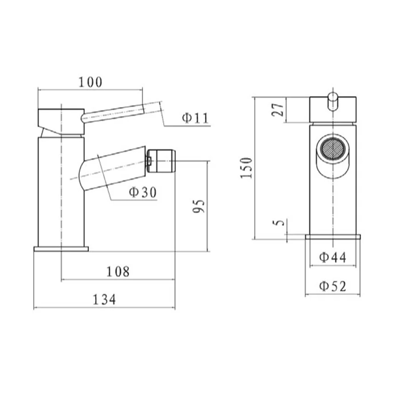Prestige Plan Mono Bidet Mixer Tap with Pop Up Waste - Chrome