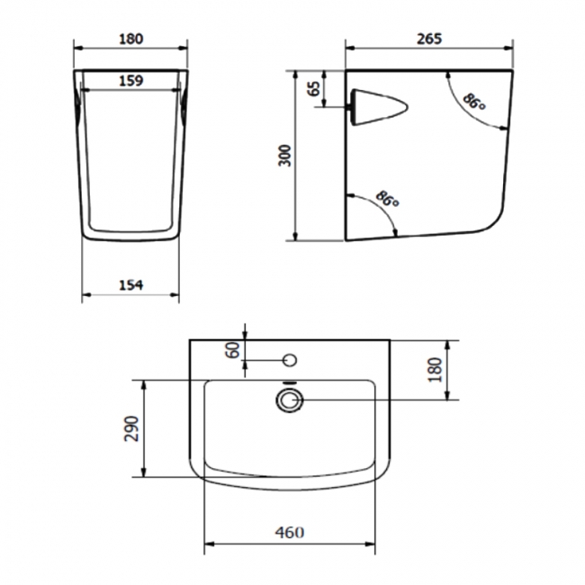 Prestige Project Round Basin with Semi Pedestal 530mm Wide 1 Tap Hole
