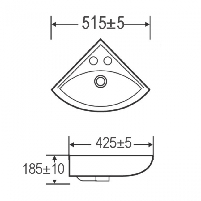 Prestige Proton Corner Cloakroom Basin 425mm Projection - 2 Tap Hole