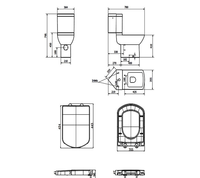 Prestige Pure Close Coupled Toilet Push Button Cistern Soft Close Seat