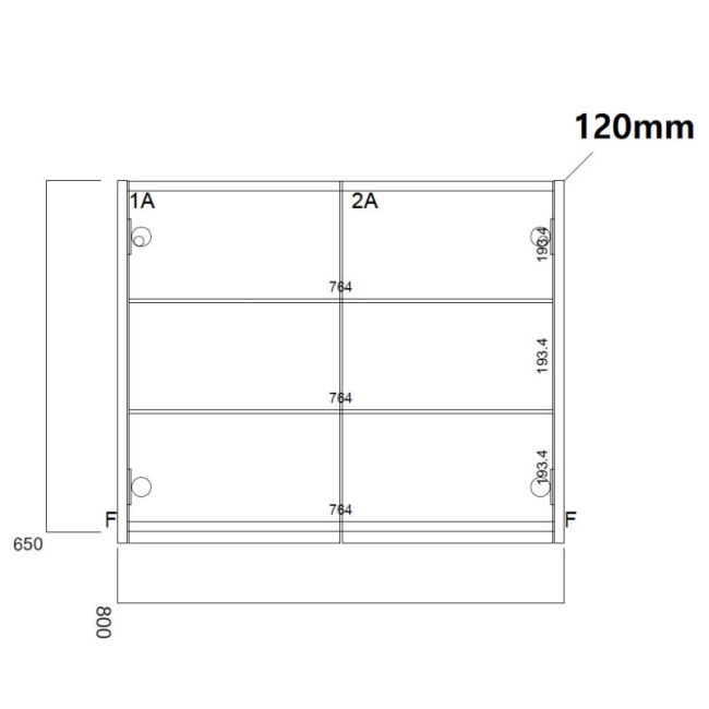 Prestige Purity Mirror Bathroom Cabinet 800mm Wide - White  | Dimension Image