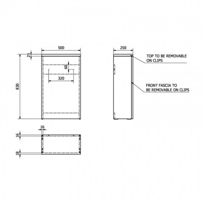 Prestige Purity Nero Back to Wall WC Toilet Unit 830mm High x 505mm Wide - Matt Black  | Dimension Image