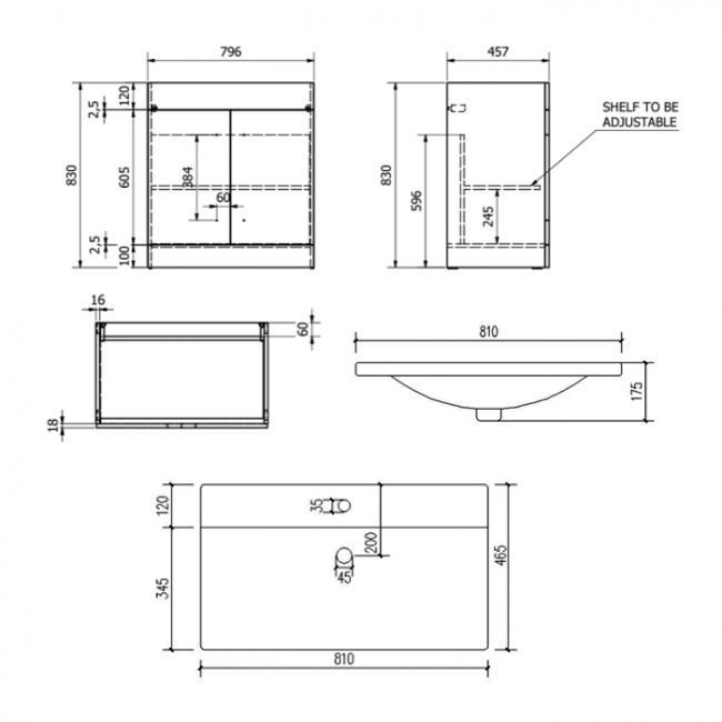 Prestige Purity 2-Door Floor Standing Vanity Unit with Mid Depth Ceramic Basin 800mm Wide - White