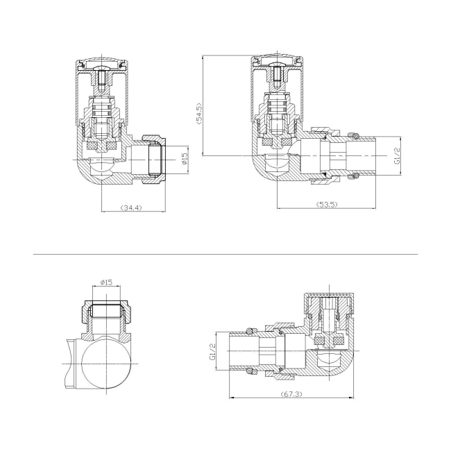 Prestige Modern Straight Radiator Valves 15mm (Pair) - Black  | Dimension Image