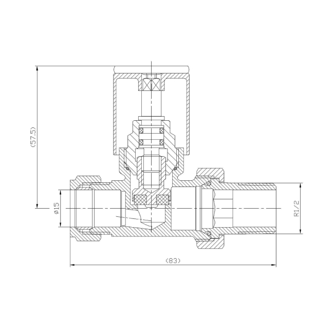 Prestige Round Straight Radiator Valves Pair - Brushed Brass  | Dimension Image
