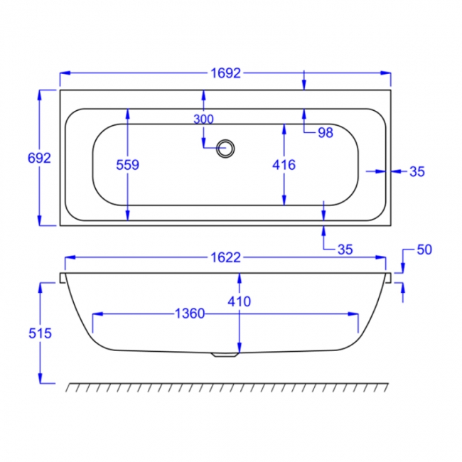 Prestige Refine Duo Rectangular Acrylic Bath 1700mm x 700mm Double Ended