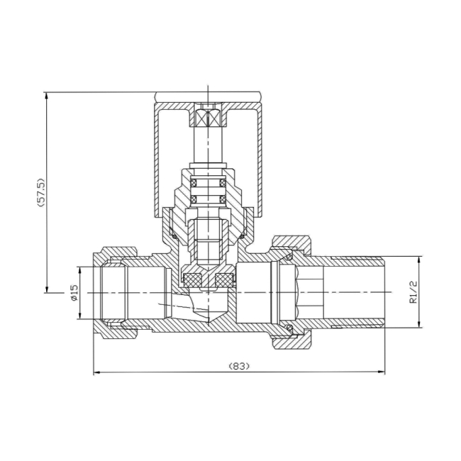 Prestige Modern Straight Radiator Valves, 15mm, Pair, Chrome  | Dimension Image