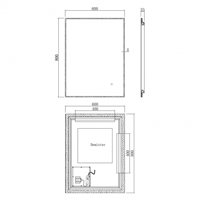 Prestige Seattle Rectangular LED Mirror with Demister Pad and Touch Sensor 800mm H x 600mm W