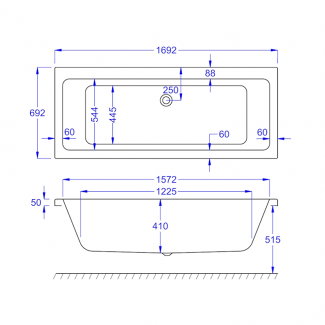 Prestige Spirit Duo Rectangular Acrylic Bath 1700mm x 700mm Double Ended (inc Leg Set)