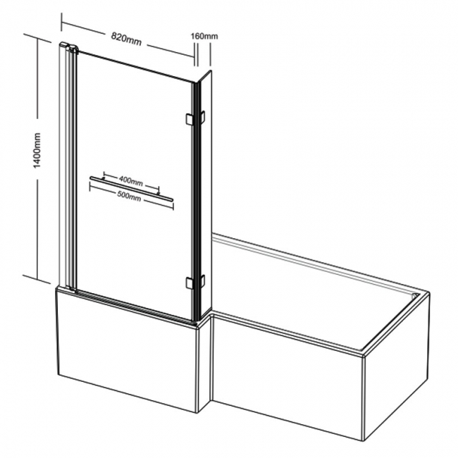 Prestige Tetris L-Shaped Bath Screen with Towel Rail 1400mm H x 820mm W - 6mm Glass