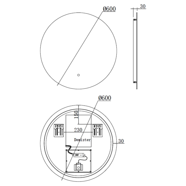 Prestige Tucson Back-Lit LED Bathroom Mirror with Touch Sensor and Diameter 600mm