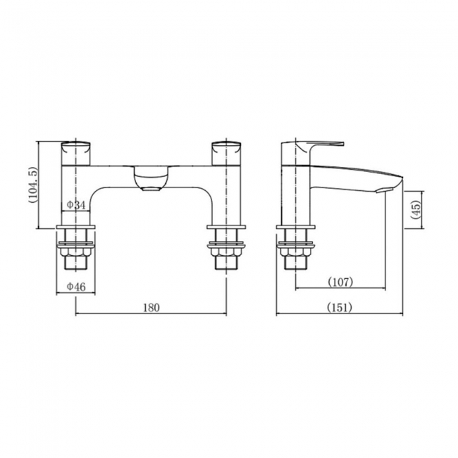 Prestige Verve Bath Filler Tap Pillar Mounted - Chrome
