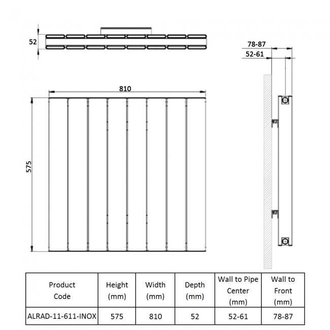 Prestige Victoria Double Horizontal Aluminium Radiator 575mm H x 810mm W - Inox  | Dimension Image