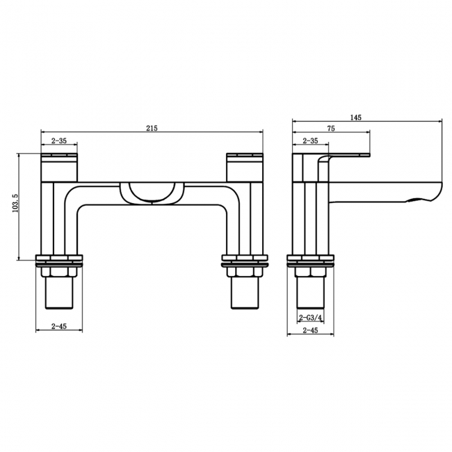 Prestige Visage Bath Filler Tap Pillar Mounted - Chrome