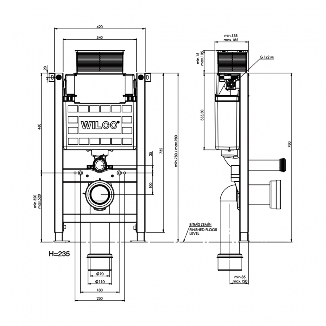 Prestige Keytec 820mm High WC Frame with Front Access Dual Flush Cistern