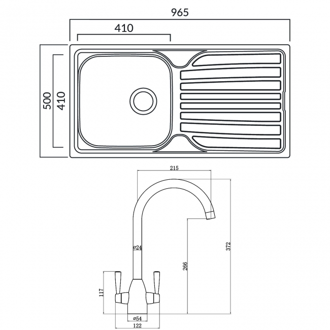 Prima 1.0 Bowl Kitchen Sink with Chelsea Sink Tap and inset Sink 965mm L x 500mm W - Stainless Steel/Chrome