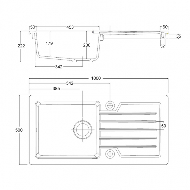 Prima Ceramic 1.0 Bowl Inset Kitchen Sink with Waste 1000mm L x 500mm W - Gloss White