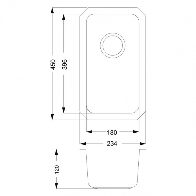 Prima+ R25 0.5 Bowl Undermount Kitchen Sink 450mm L x 234mm W - Stainless Steel