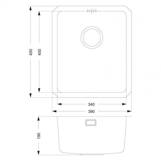 Prima+ R25 Compact 1.0 Bowl Undermount Kitchen Sink 450mm L x 390mm W - Stainless Steel
